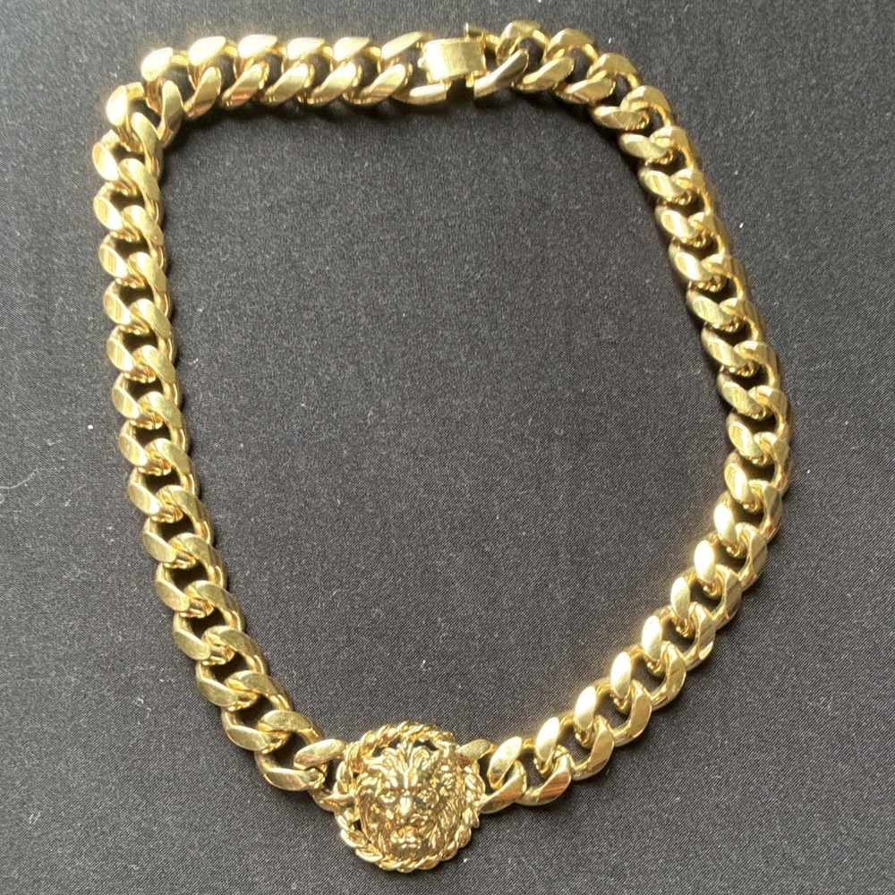 Vintage Gold Tone Lion Head Cuban Link 16" (41.5 cm) Choker Chain